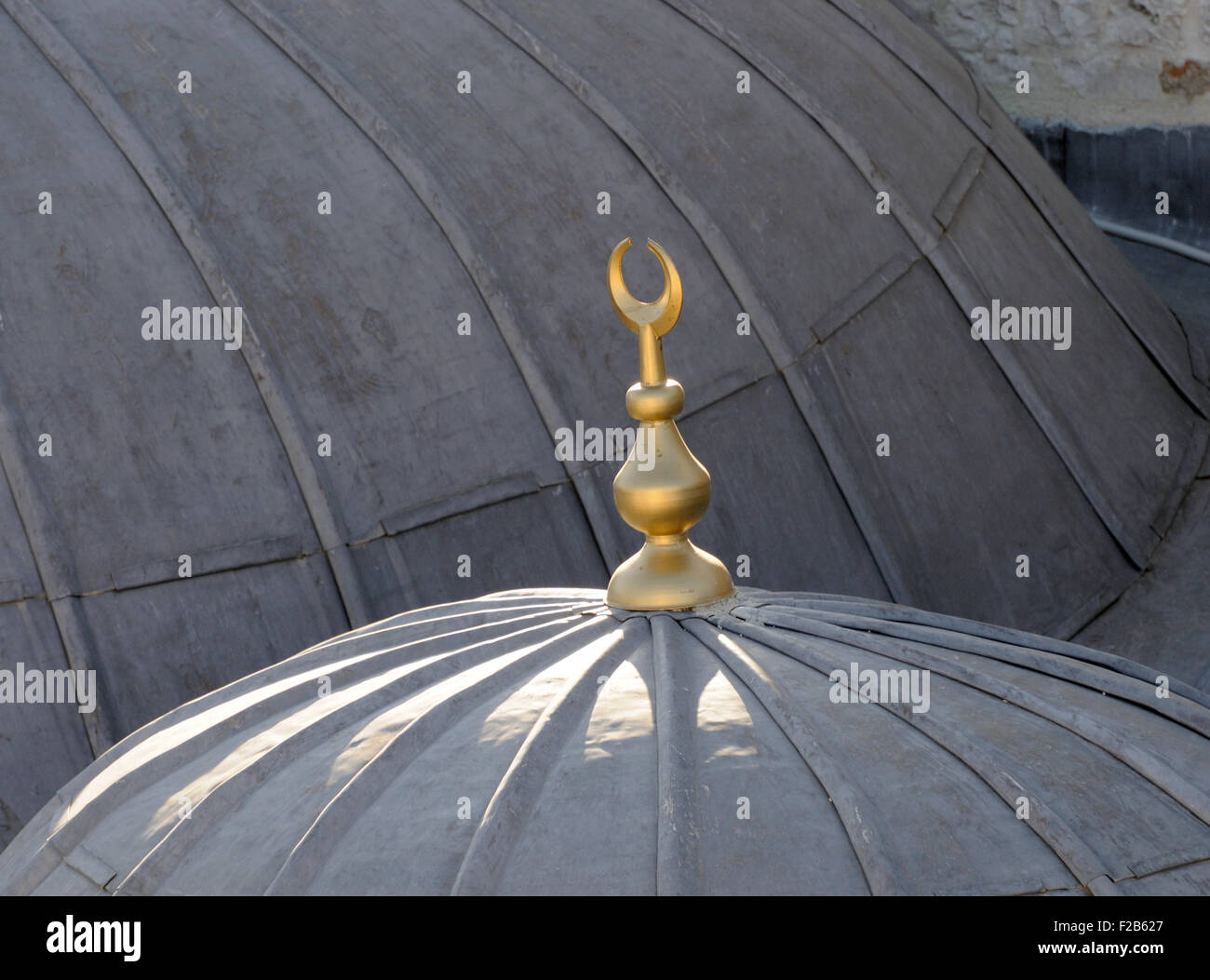 Crescent on the domed lead roof  of the Lead Mosque,  Xhamia e Plumbit,  Berat, Albania Stock Photo