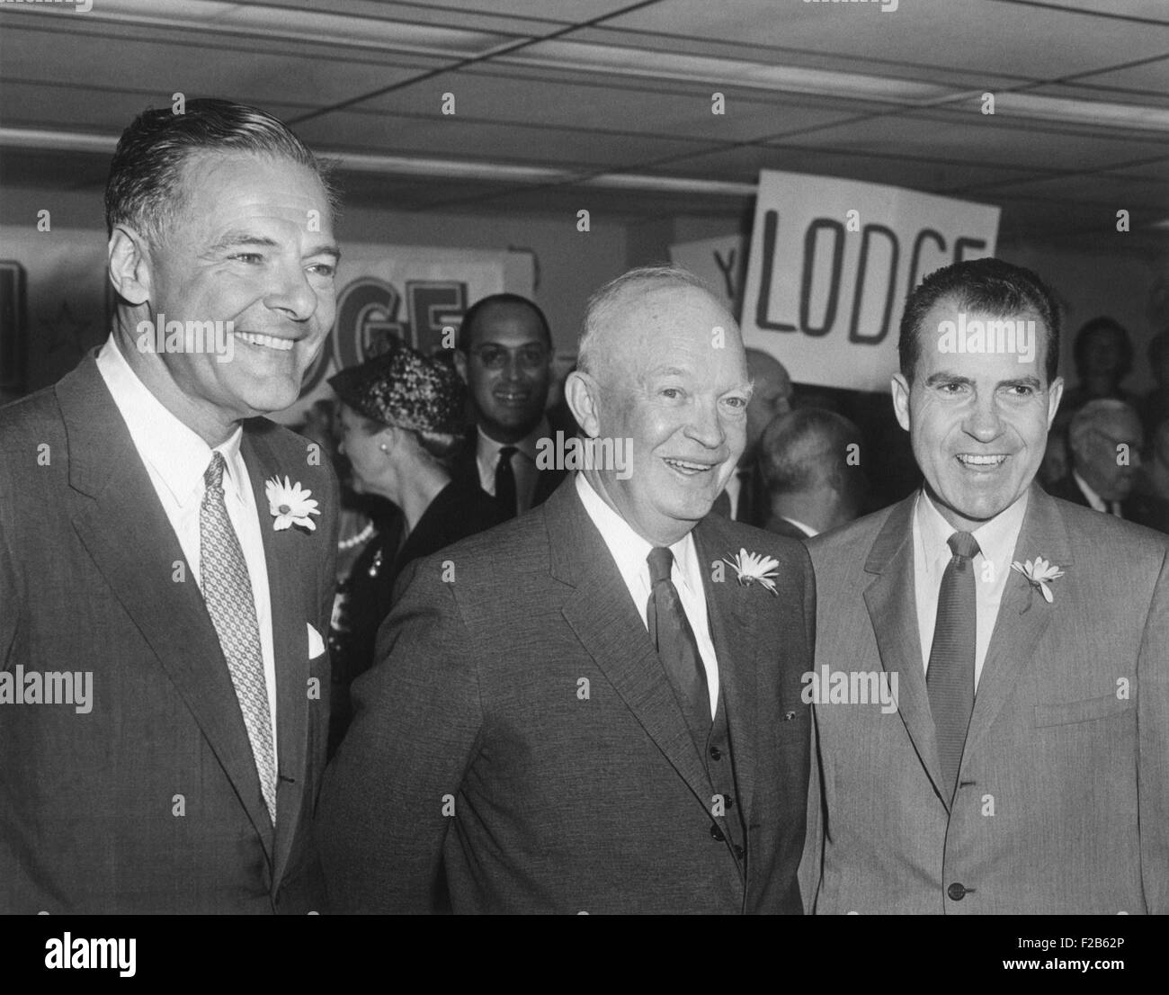 President Eisenhower joining Republican nominees at the Presidential Campaign Kick-off. Baltimore Airport, Sept. 12, 1960. L-R: Stock Photo