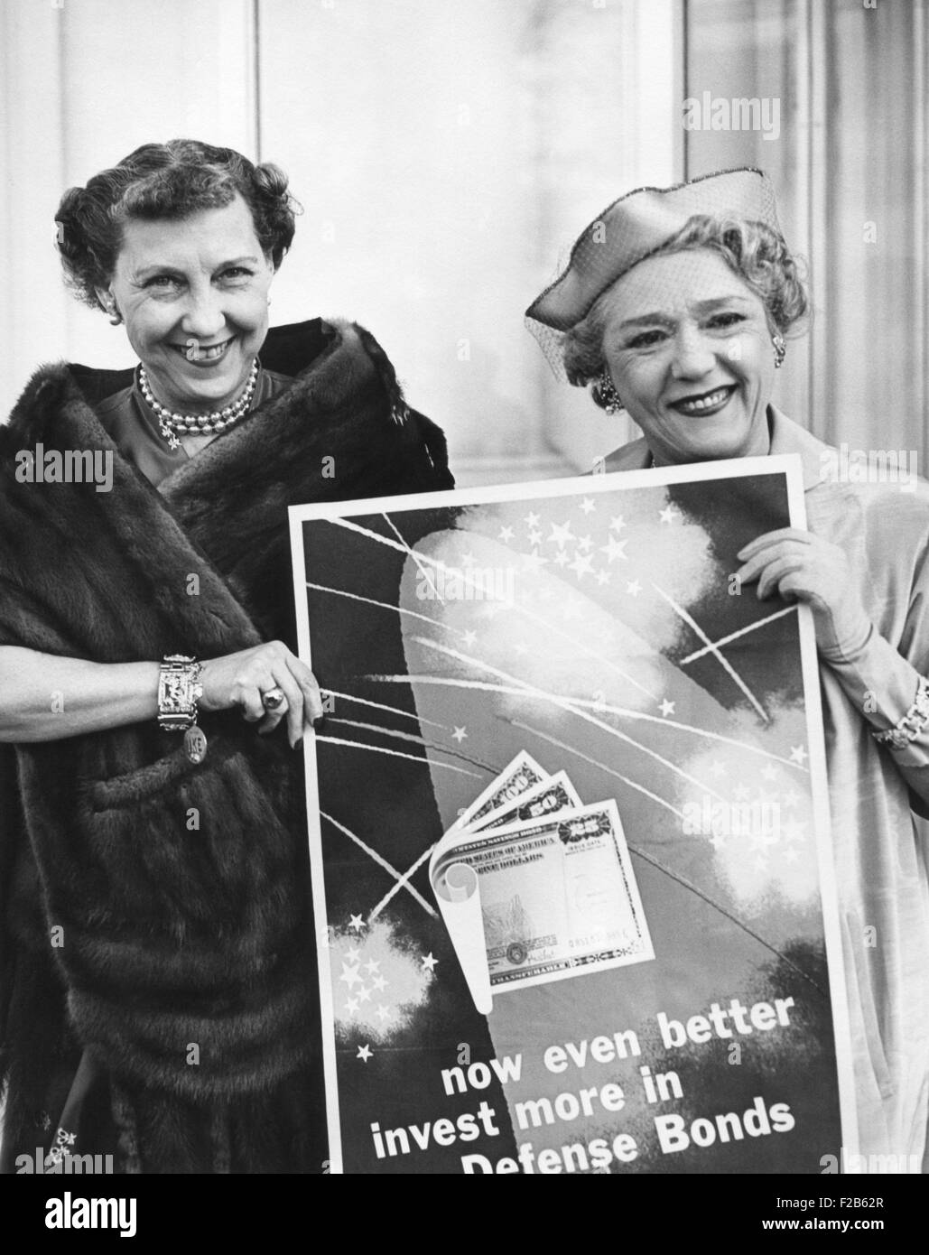 First Lady Mamie Eisenhower and Actress Mary Pickford promote Defense Bonds. April 1, 1953. The investment bonds were issued by Stock Photo