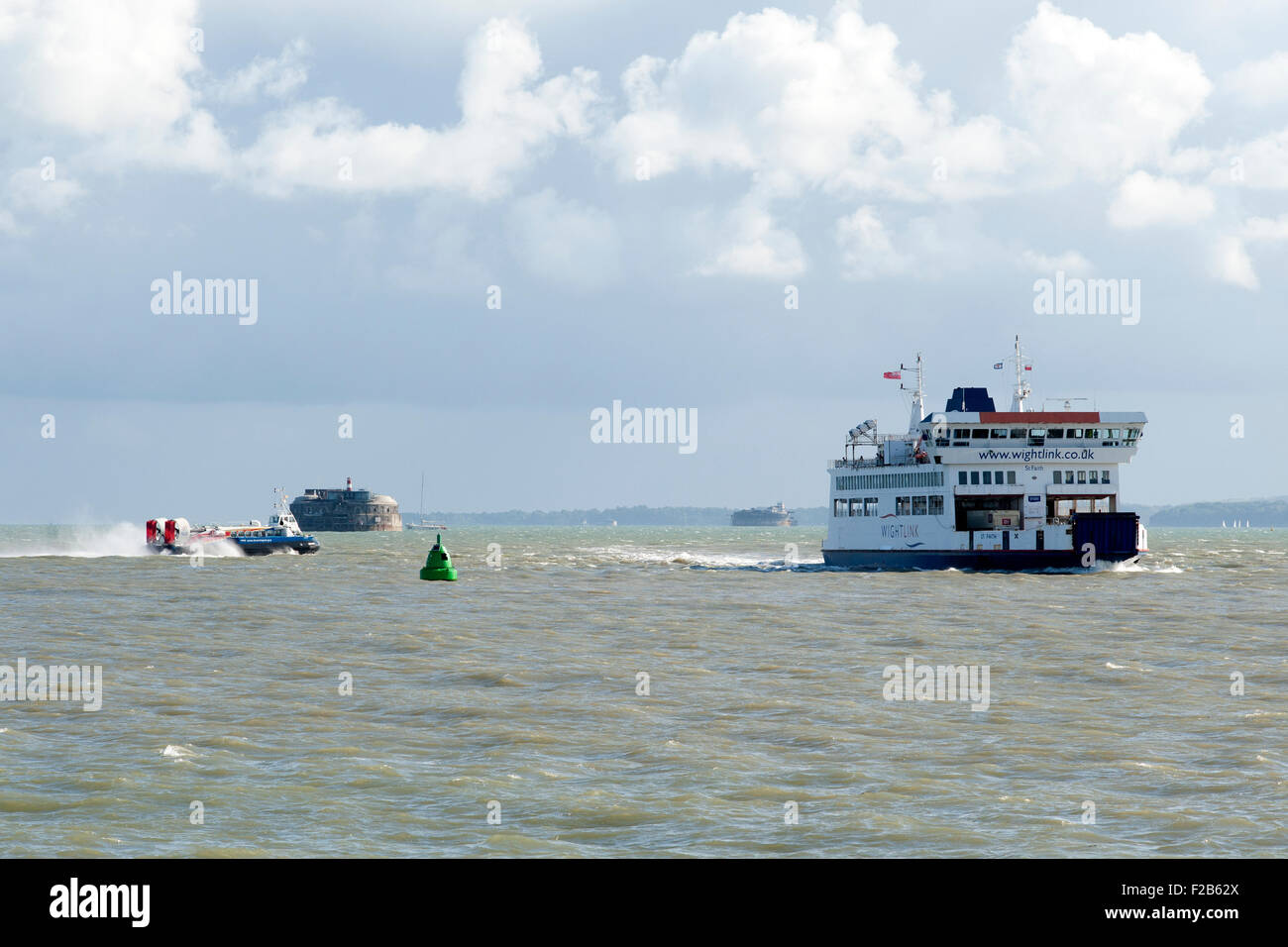 wight link ferry and hovercraft operating in the solent off southsea england uk Stock Photo