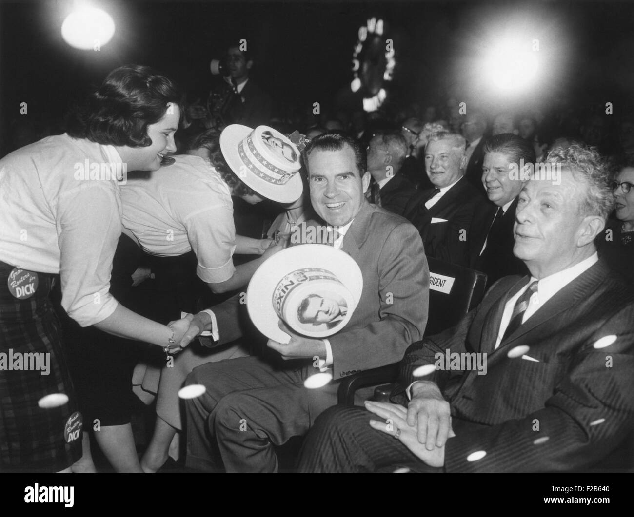 Richard Nixon at a Republican campaign event, April 4, 1960. At this time he was the presumed presidential nominee. At right is Stock Photo