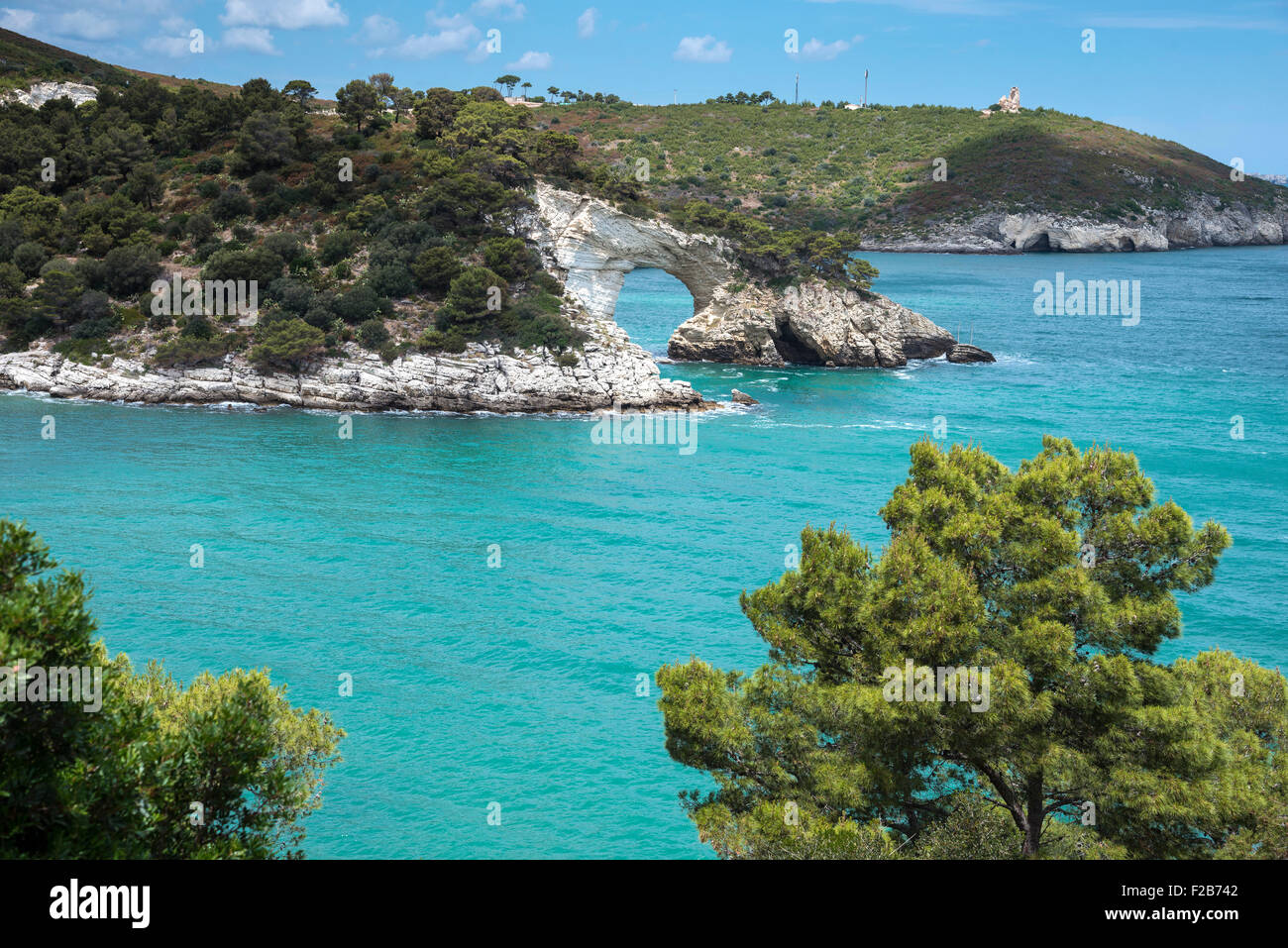 Typical coastal scenery between Mattinata and Vieste on the  Gargano Peninsula, Puglia, Southern Italy Stock Photo
