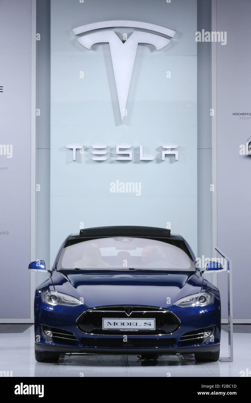 TESLA Model S at the 66th International Motor Show IAA 2015 (Internationale Automobil Ausstellung, IAA) in Frankfurt/Main, Germany Stock Photo