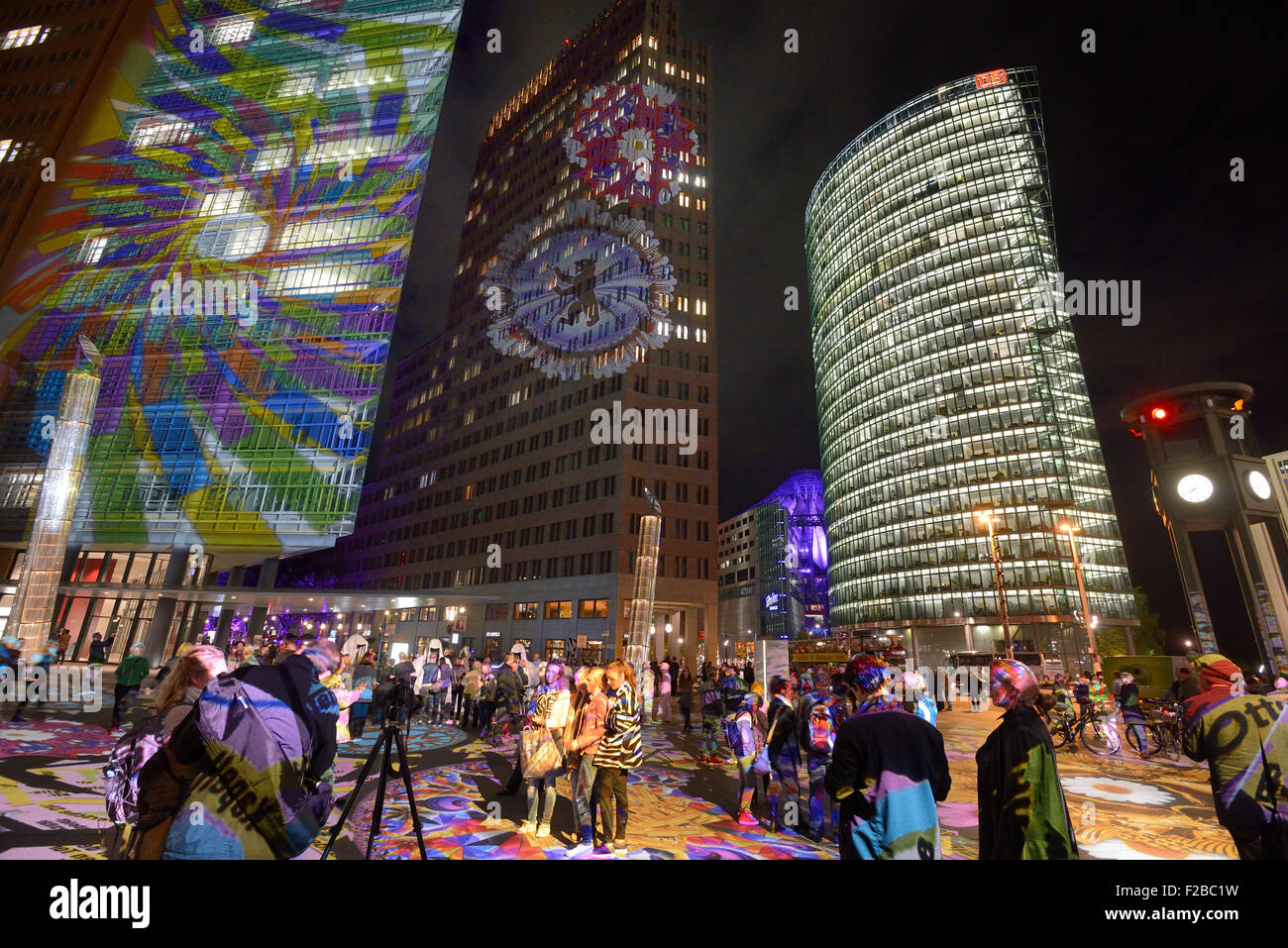 Festival of Lights, highrise buildings at Potsdamer Platz, illuminated, Berlin Mitte, Berlin, Germany, Europe Stock Photo