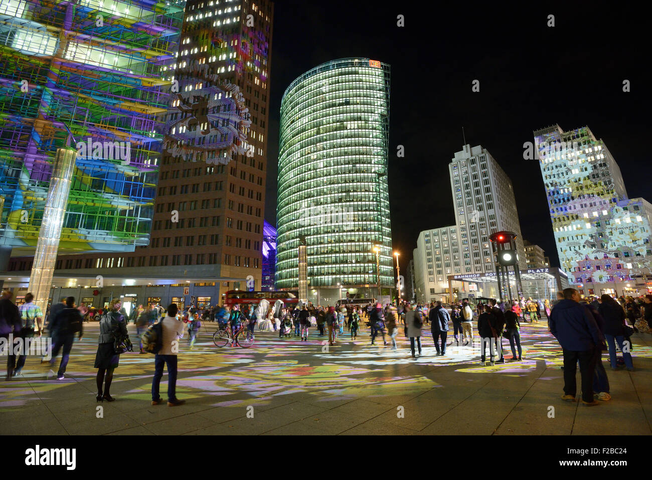 Festival of Lights, highrise buildings at Potsdamer Platz, illuminated, Berlin Mitte, Berlin, Germany, Europe Stock Photo