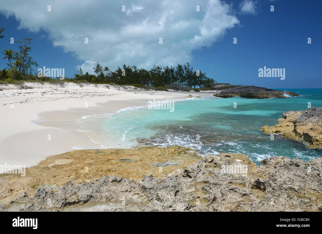 Coast line of Little Exuma, Bahamas Stock Photo