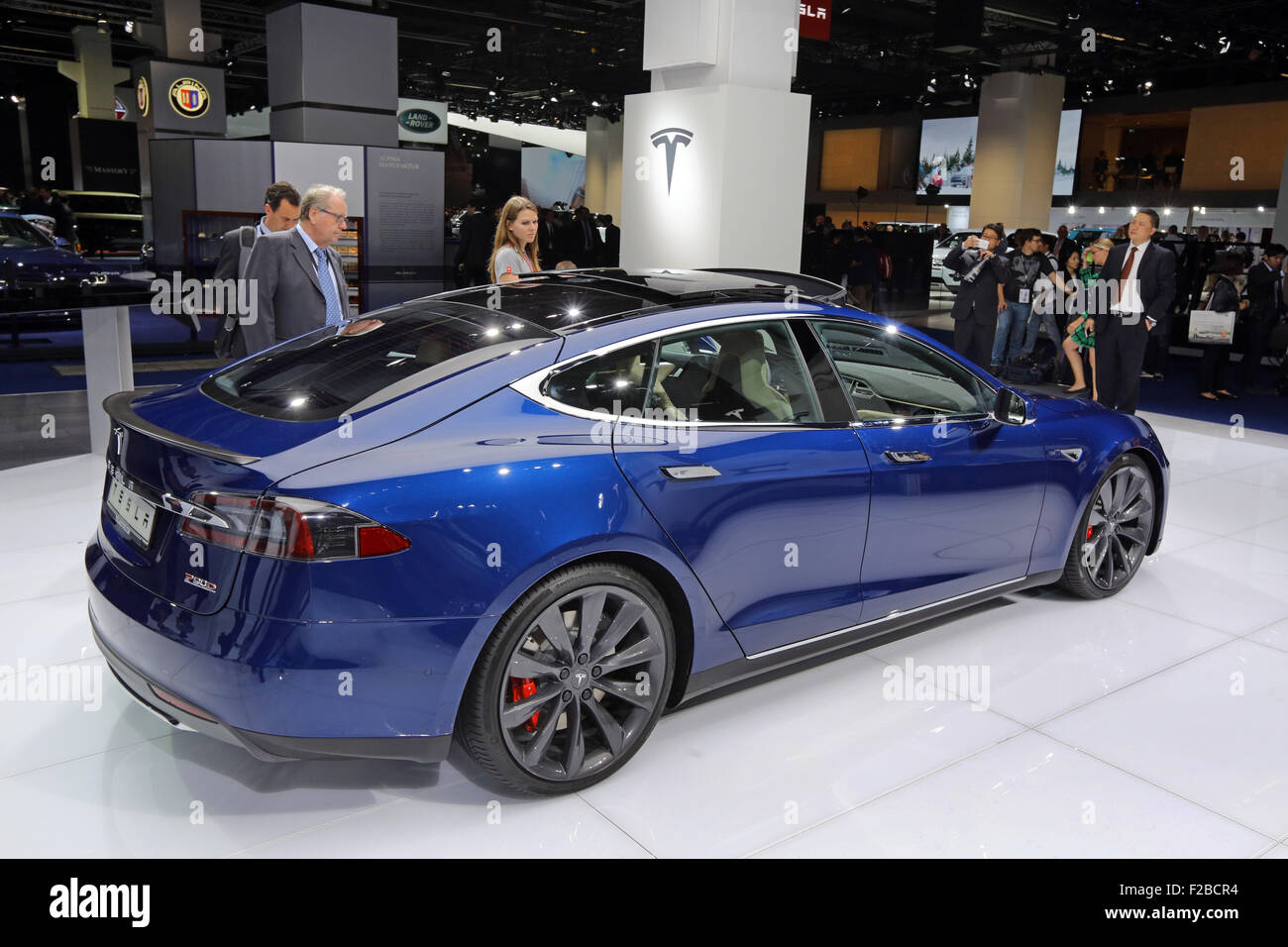 TESLA Model S at the 66th International Motor Show IAA 2015 (Internationale Automobil Ausstellung, IAA) in Frankfurt/Main, Germany Stock Photo