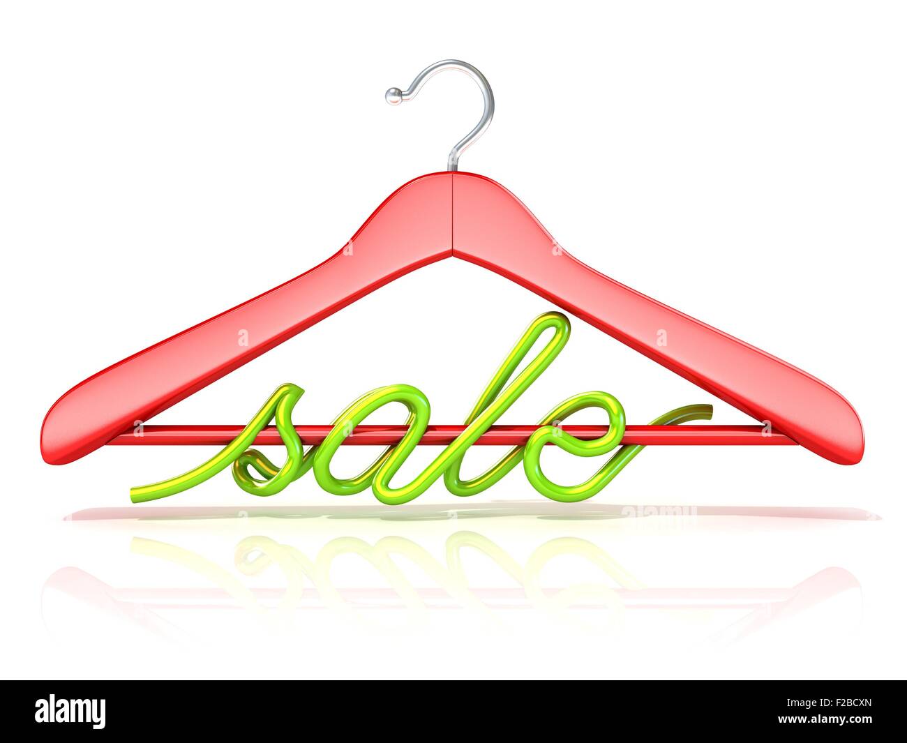 Red Clothes Hangers With Green Sale Sign, 3d Render Isolated On White 