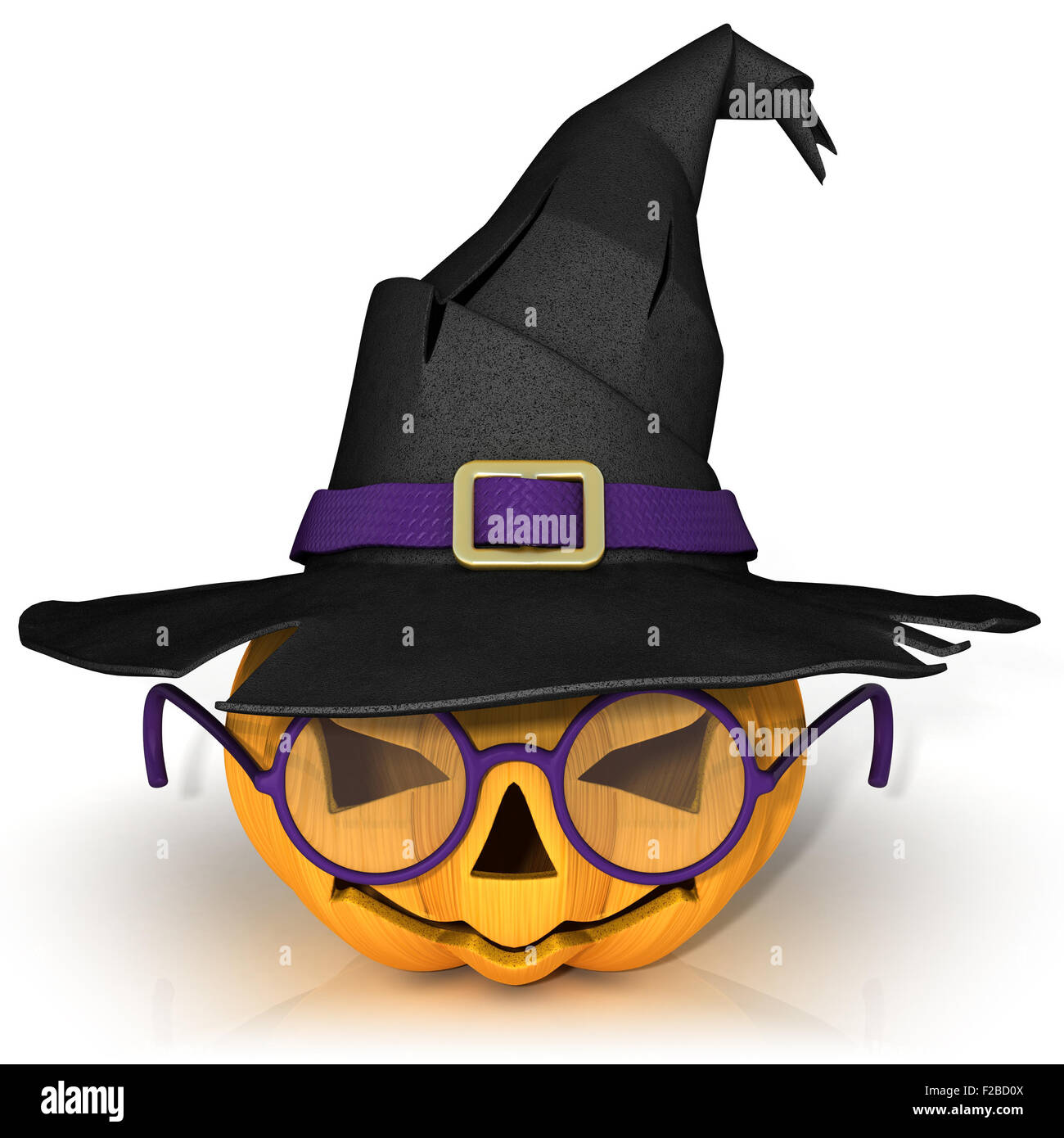 Funny Jack O Lantern. Halloween pumpkin with purple glasses, wearing a
