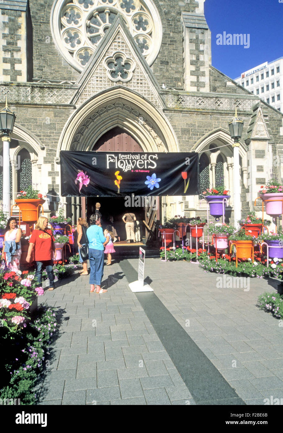 Christchurch Cathedral, Festival of Flowers, New Zealand, North Island, Stock Photo
