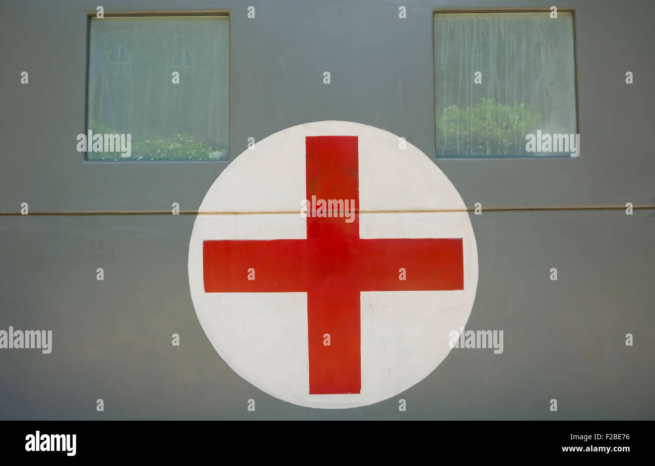 The red cross on the side of a WW1 ambulance used in Italy. Stock Photo