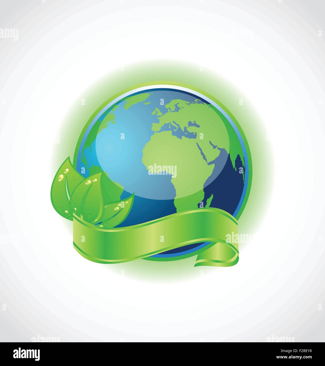 Green earth with leaves wrapped ribbon isolated Stock Vector Image ...