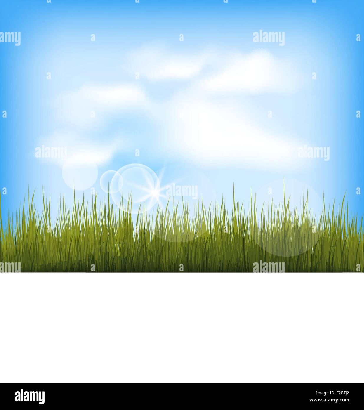 Summer background with green grass, blue sky, clouds Stock Vector Image ...