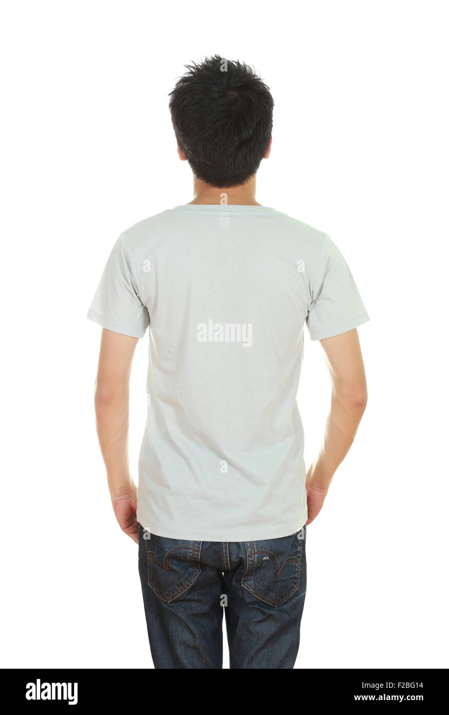 Shirt R Back Side man with blank t-shirt (back side) isolated on white background Stock ...