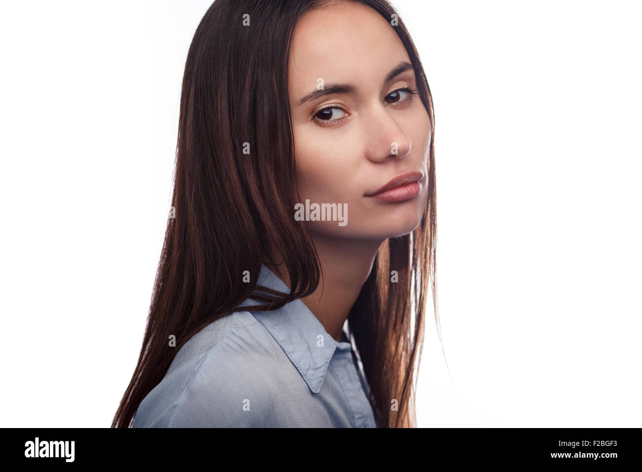 Portrait of a young smiling woman over white background Stock Photo - Alamy
