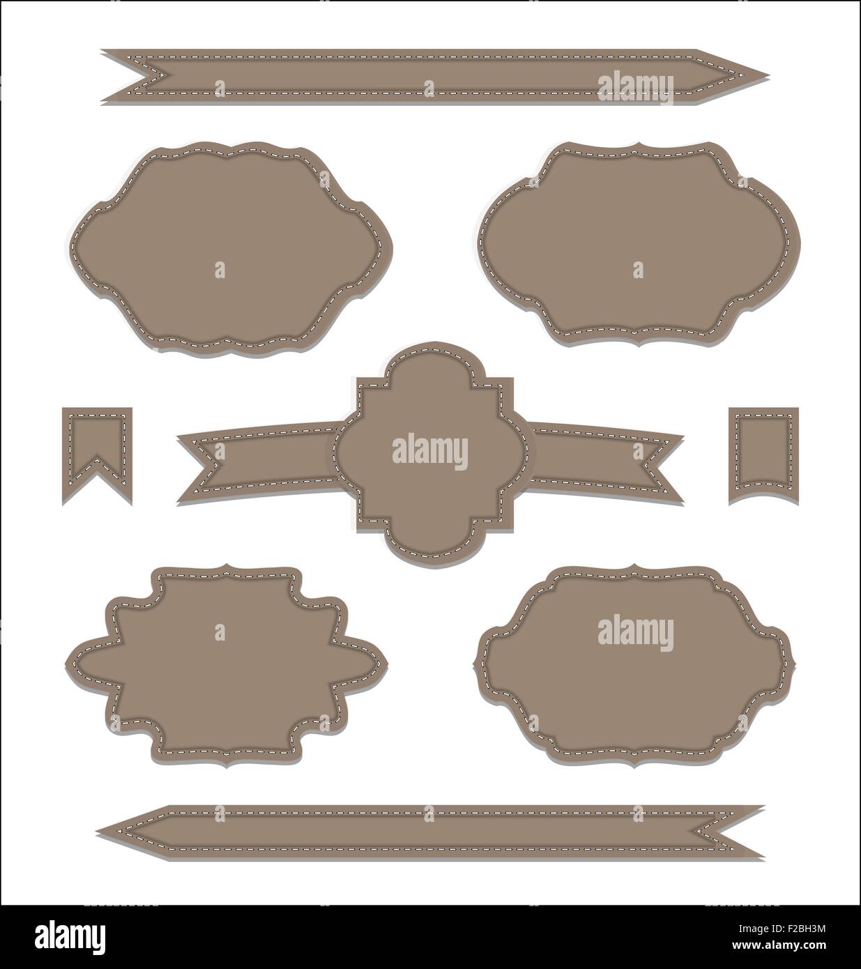 Set leather ribbons, vintage labels, geometric emblems Stock Vector