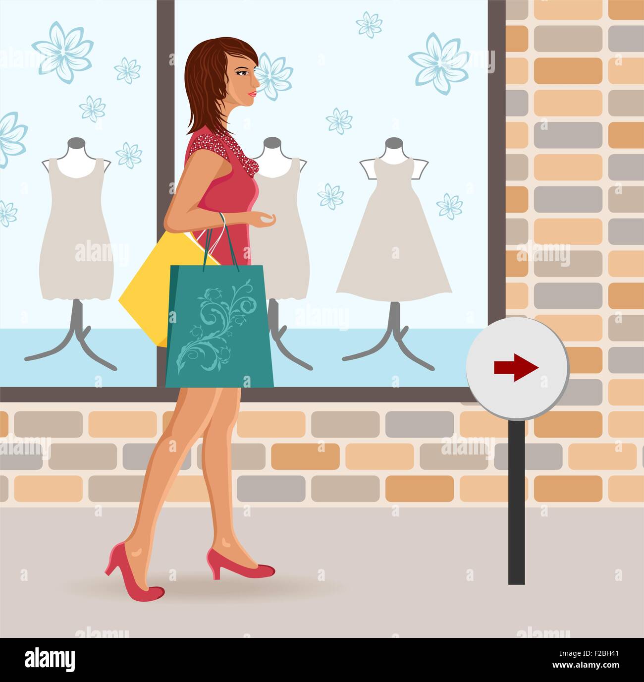 modern girl loaded with shopping bags Stock Vector