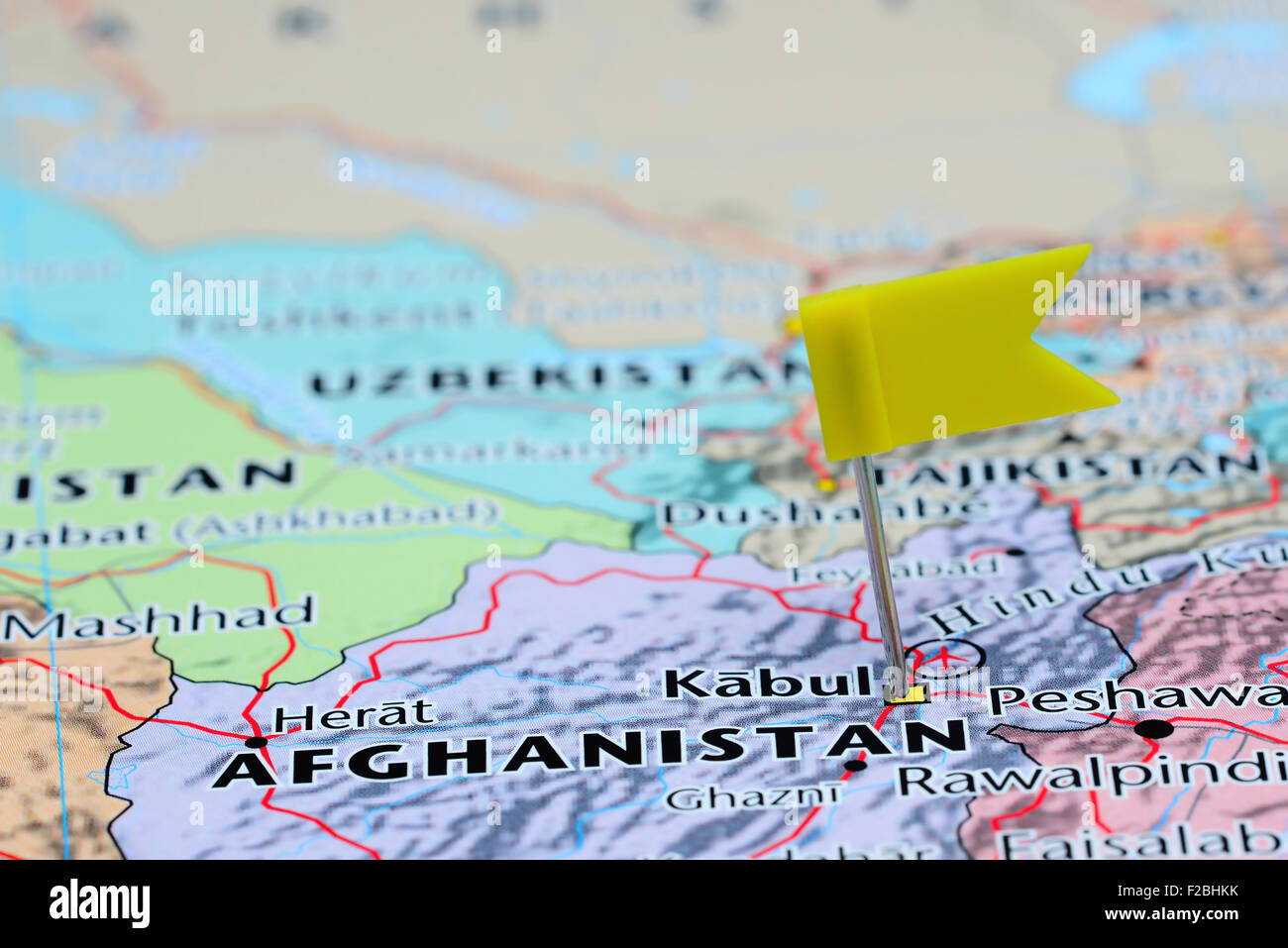 Kabul pinned on a map of Asia Stock Photo