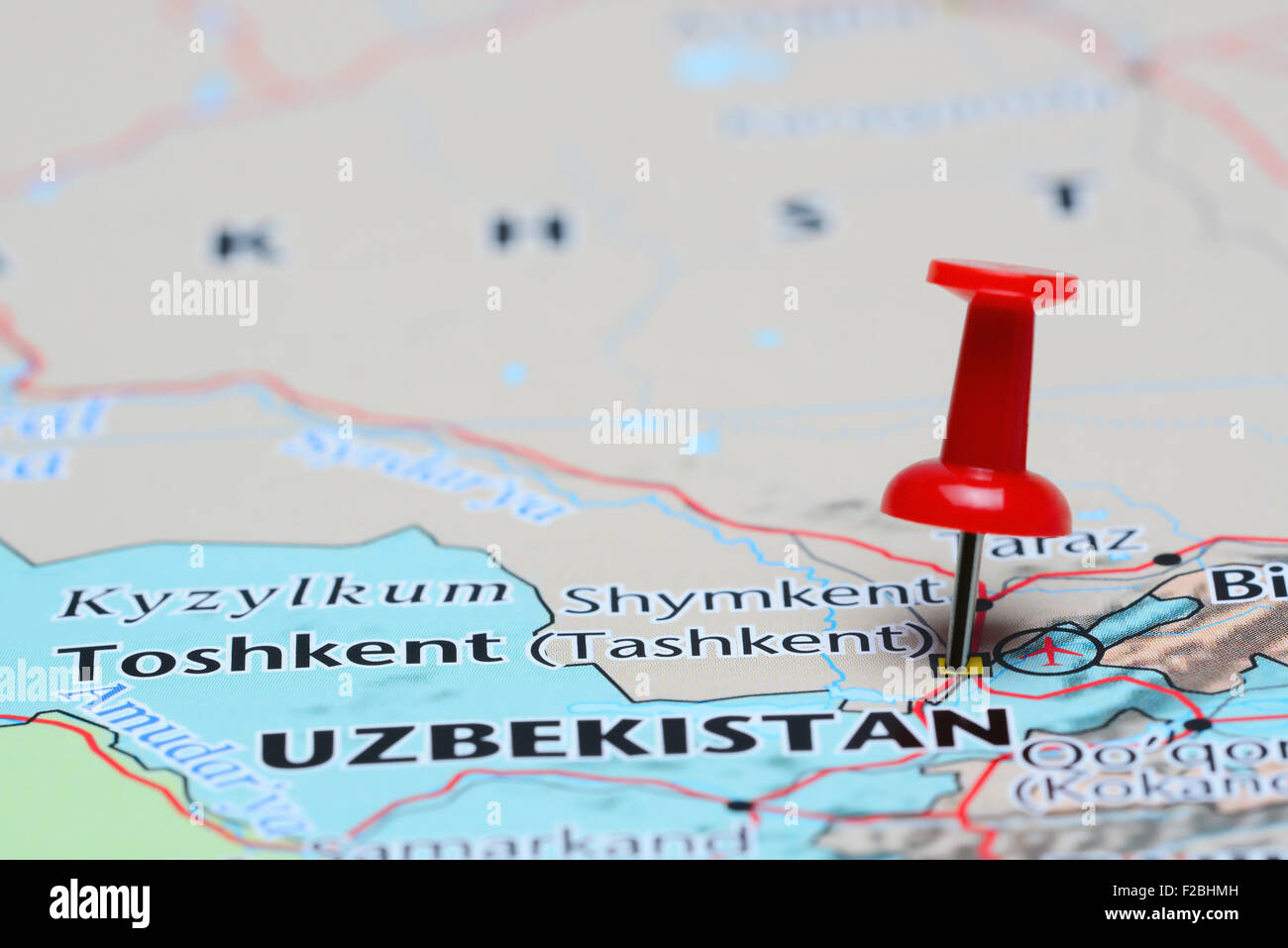 Toshkent pinned on a map of Asia Stock Photo