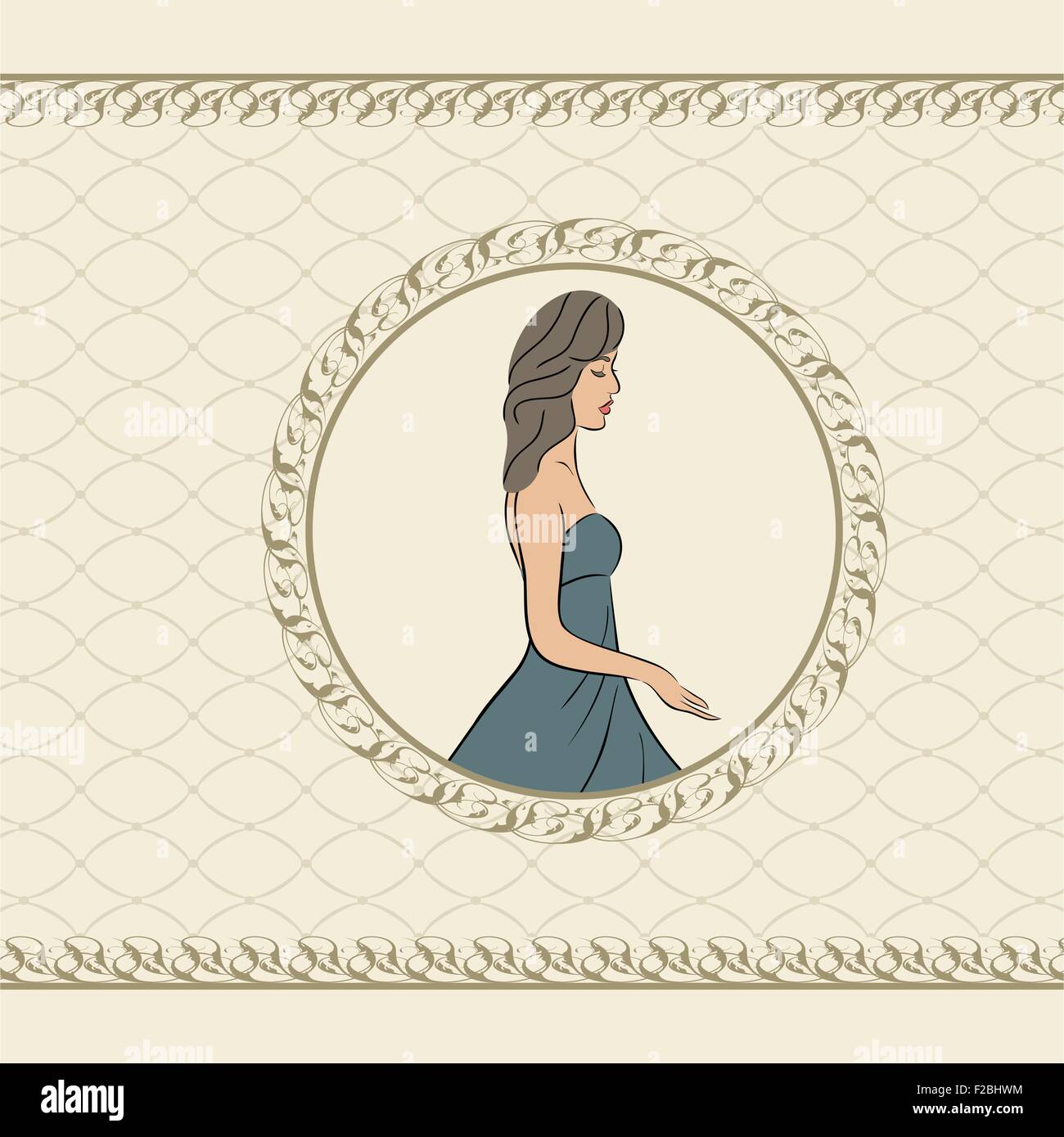 vintage invitation with girl, sketch style Stock Vector