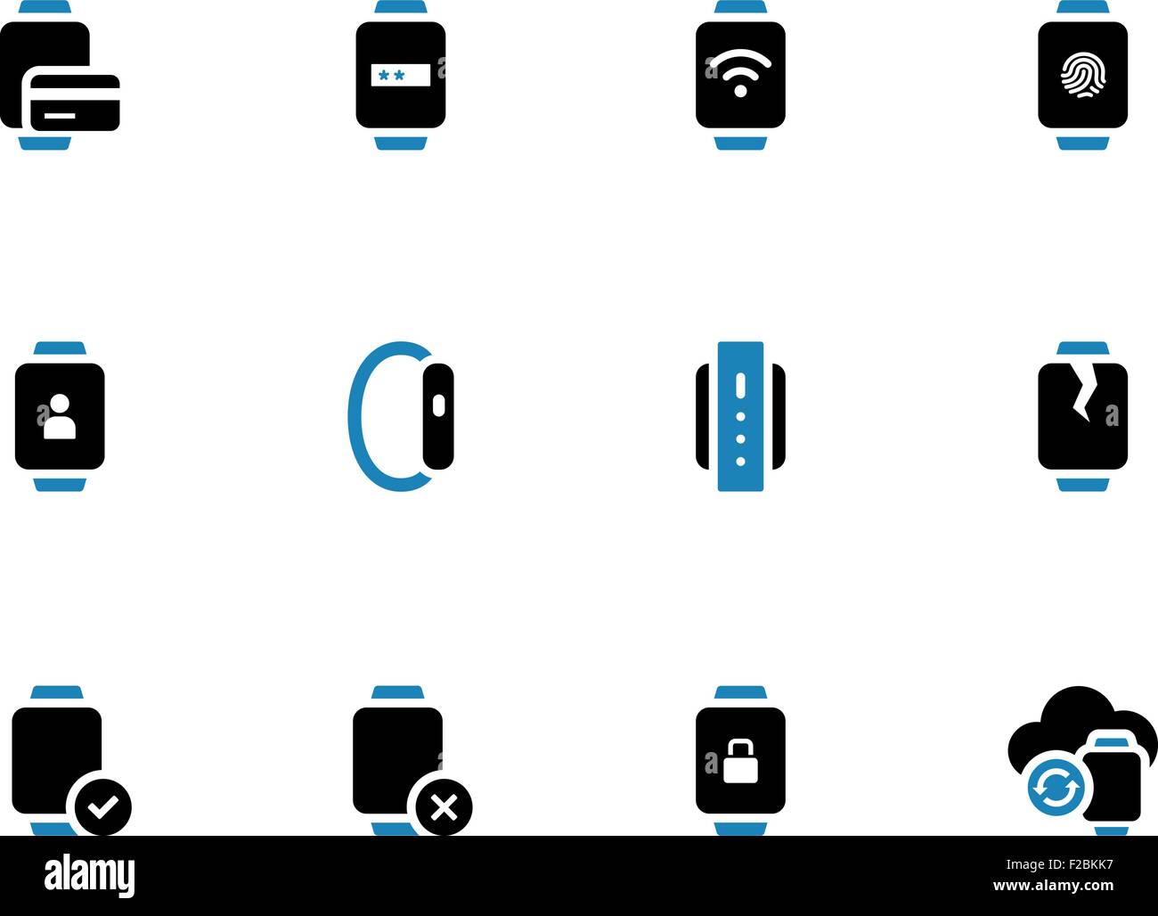 User credit card information in smart watch icons on white background ...