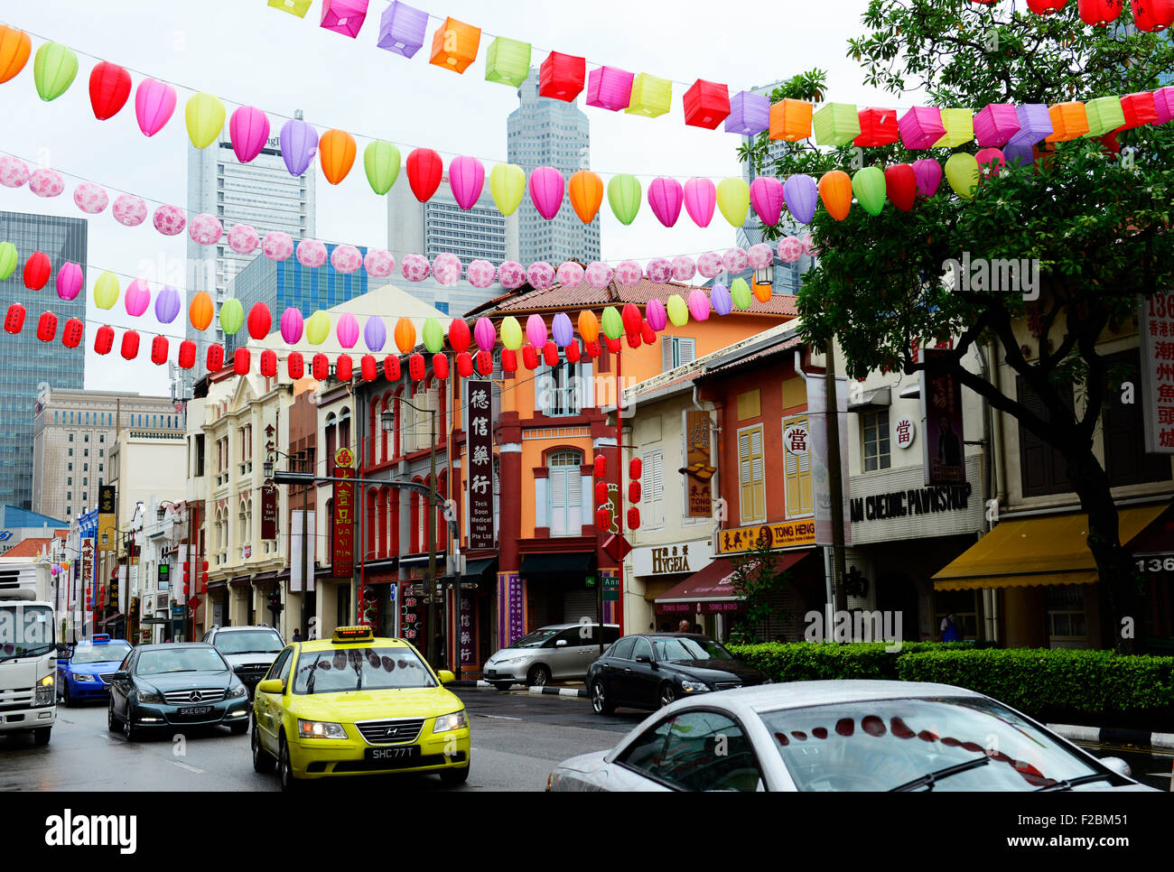 The vibrant chinatown in Singapore. Stock Photo