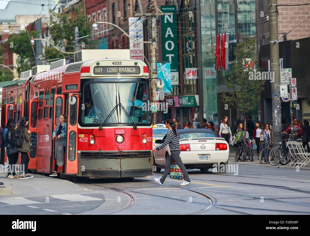 Streetcar and street life, downtown Toronto, Ontario, Canada. Stock Photo