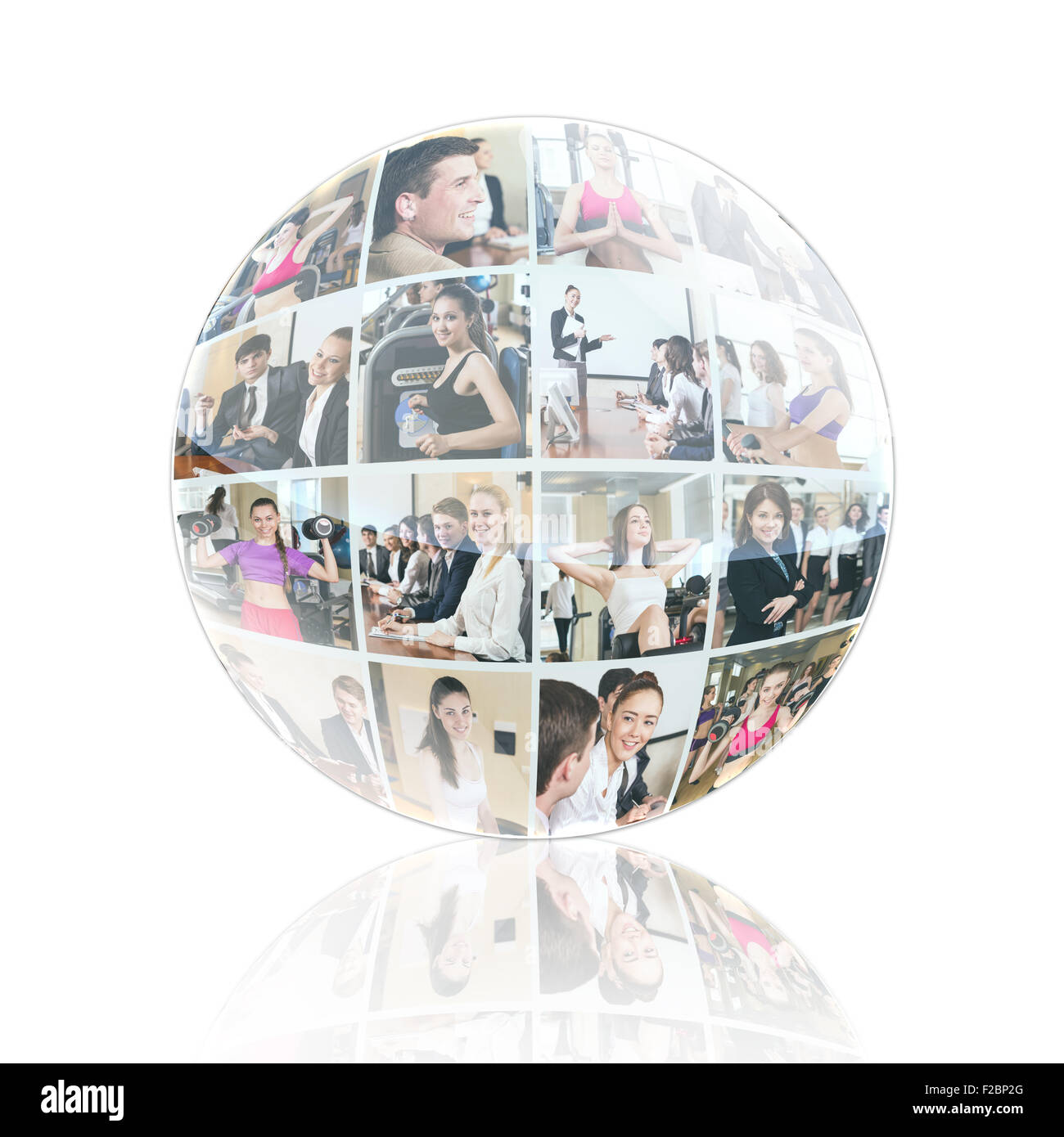 Collage of diverse business people in sphere over white background Stock Photo