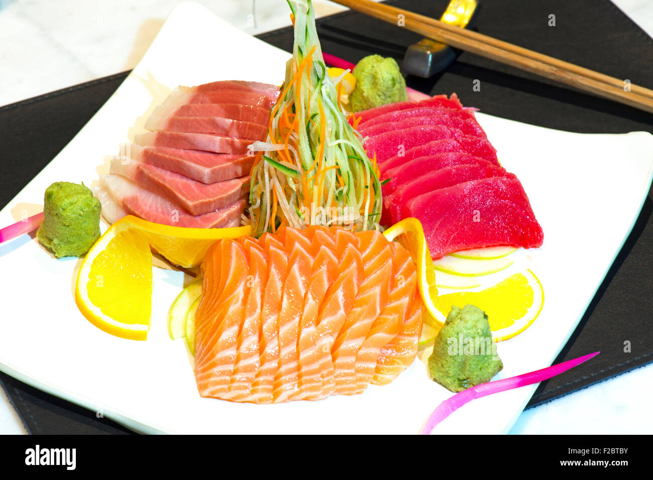 Japanese raw fish dish with very nice arrangement Stock Photo
