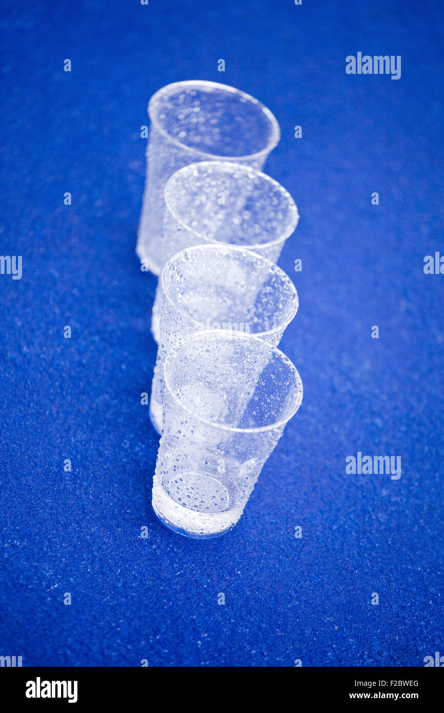 Drops Rainwater in a plastic cups Stock Photo Alamy