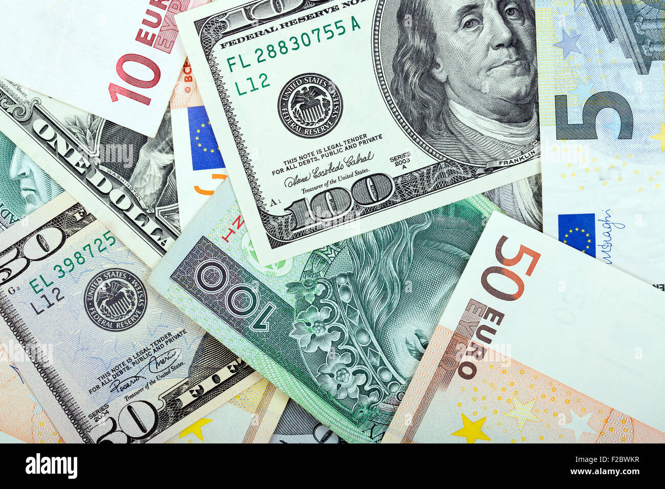 Money - the background of different currencies Stock Photo