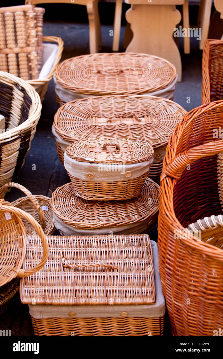 A lot of Wicker baskets Stock Photo Alamy