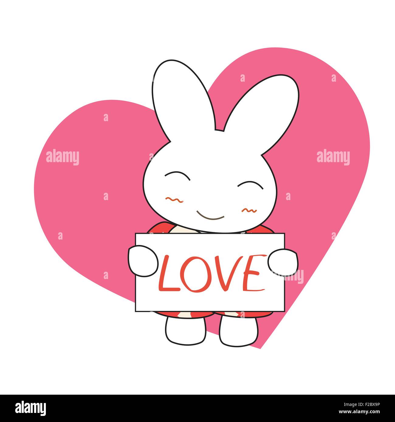 Cute cartoon bunny girl in a pretty pink dress with heart. Vector ...