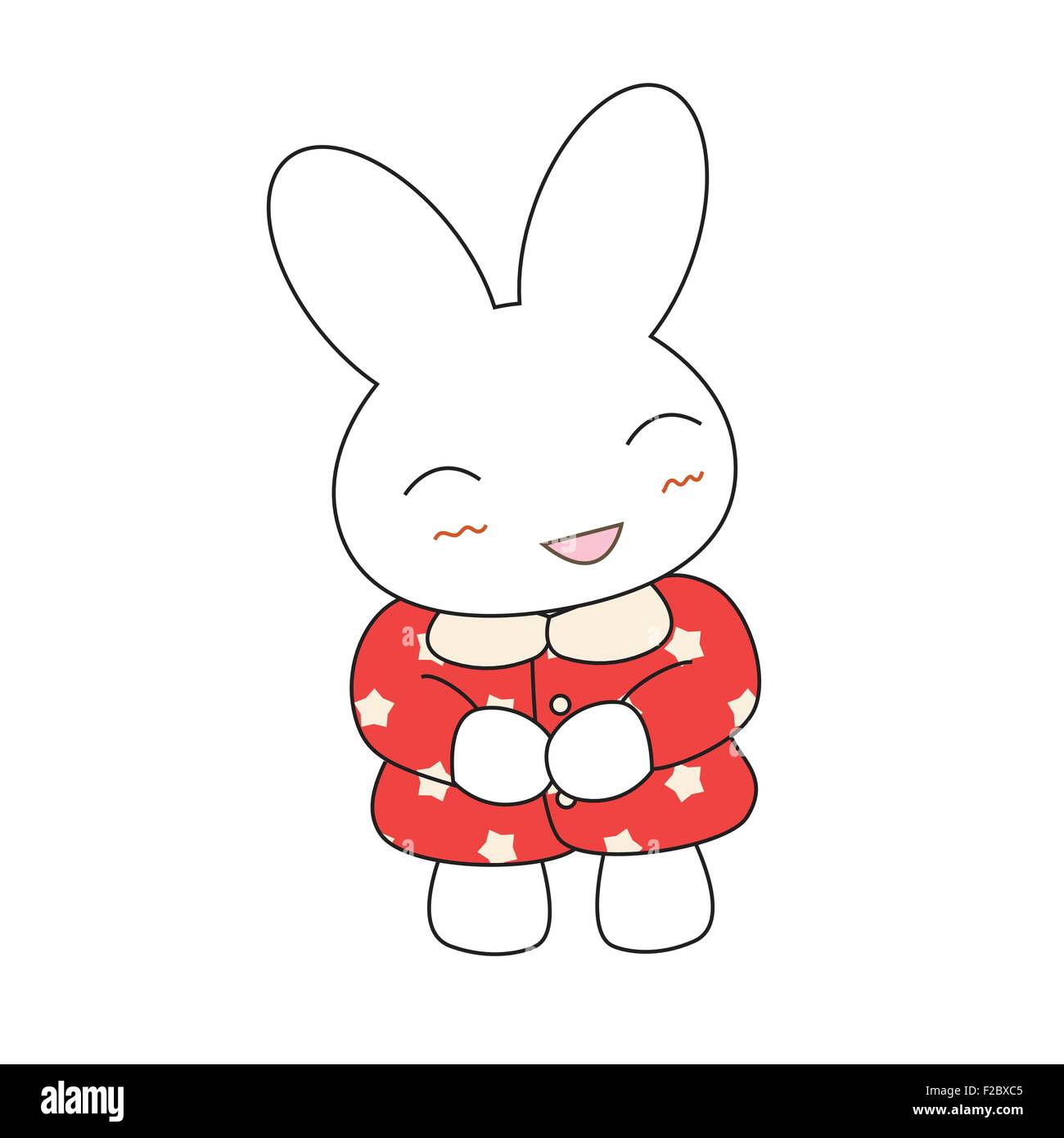 Cute cartoon bunny girl in a pretty pink dress. Vector illustration ...