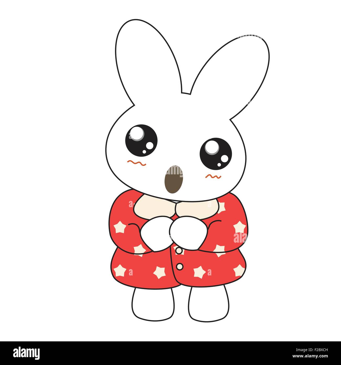 Cute cartoon bunny girl in a pretty pink dress. Vector illustration