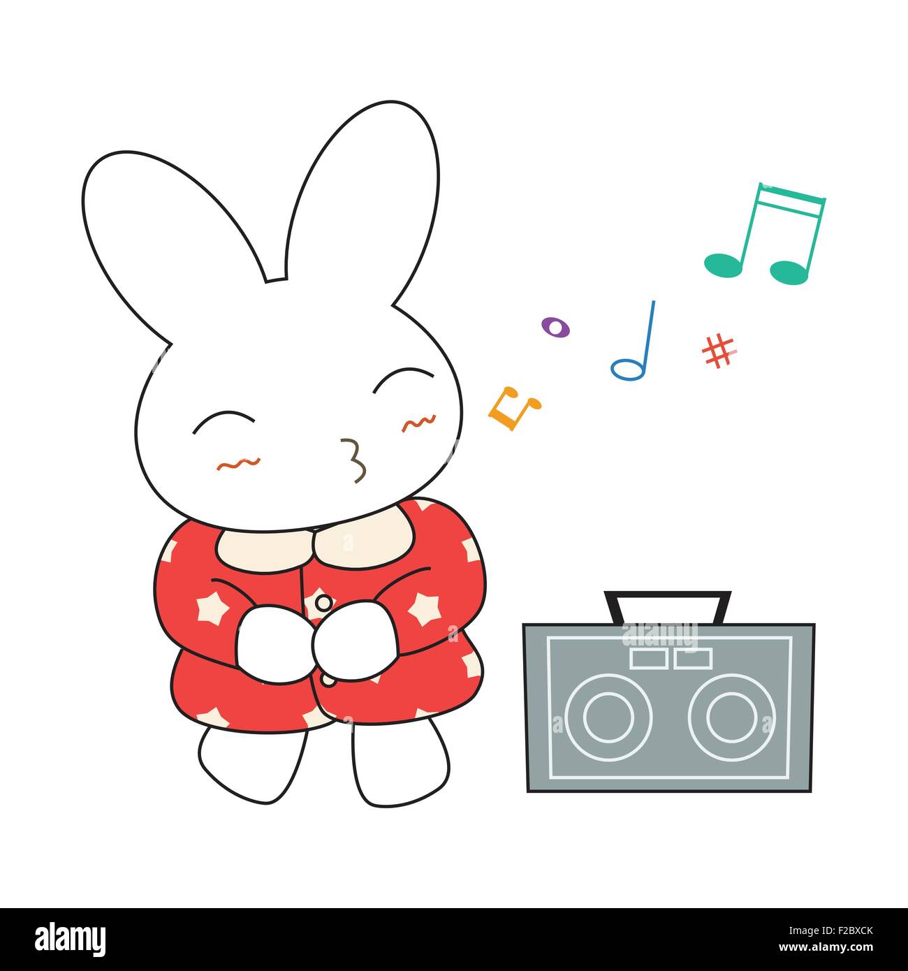 Cute cartoon bunny girl in a pretty pink dress. Vector illustration ...