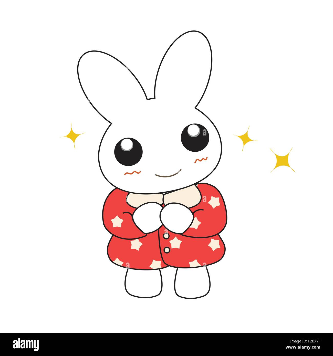 Cute cartoon bunny girl in a pretty pink dress. Vector illustration ...