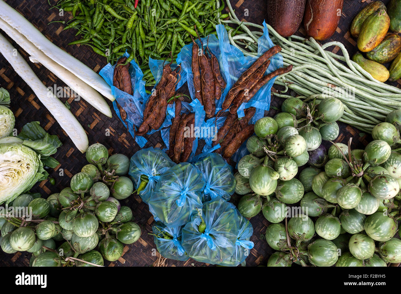 Exotic vegetables, Ngapali, Thandwe, Rakhine State, Myanmar Stock Photo
