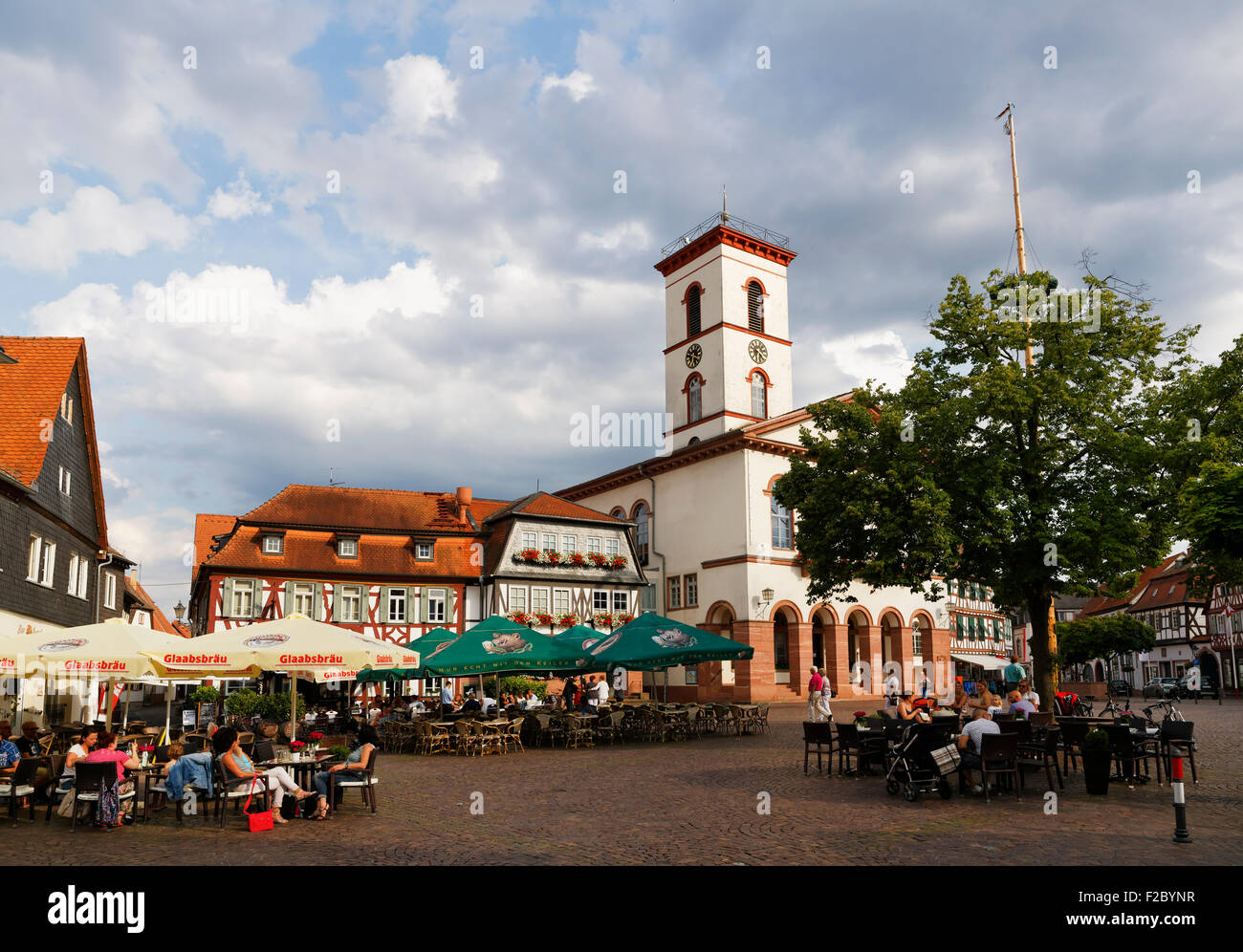 Market square with town hall, Seligenstadt, Hesse, Germany Stock Photo