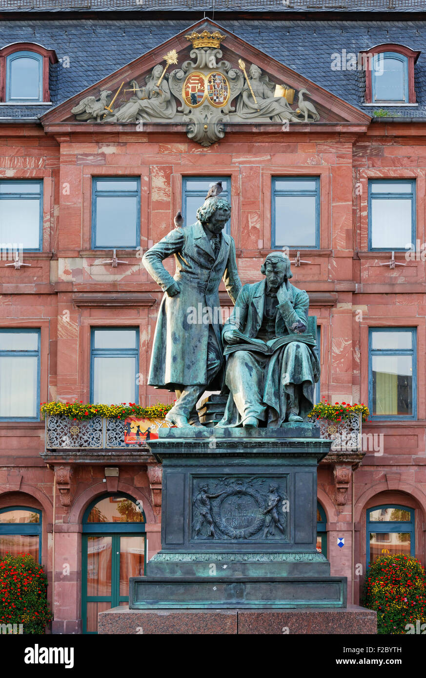 Brothers, Grimm National Monument in front of New Town Hall, Hanau, Hesse, Germany Stock Photo