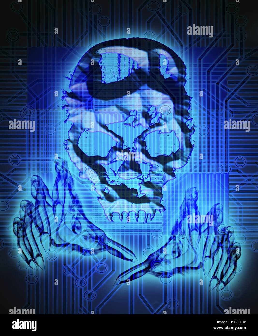 digital crime concept digital illustration with skull Stock Photo