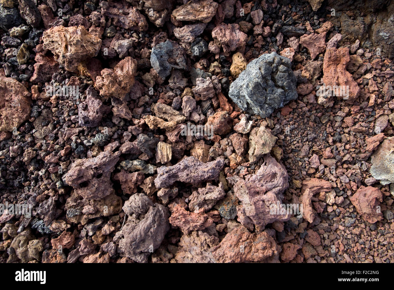 Volcanic soil and stone texture at Fuencaliente, La Palma, Canary Islands, Spain Stock Photo