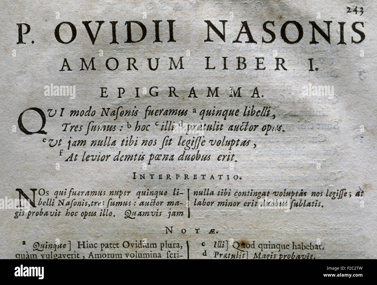 Ovid (43BC-17/18 AD). Roman poet. The Amores (Love Affairs). Lyon, 1639. Stock Photo