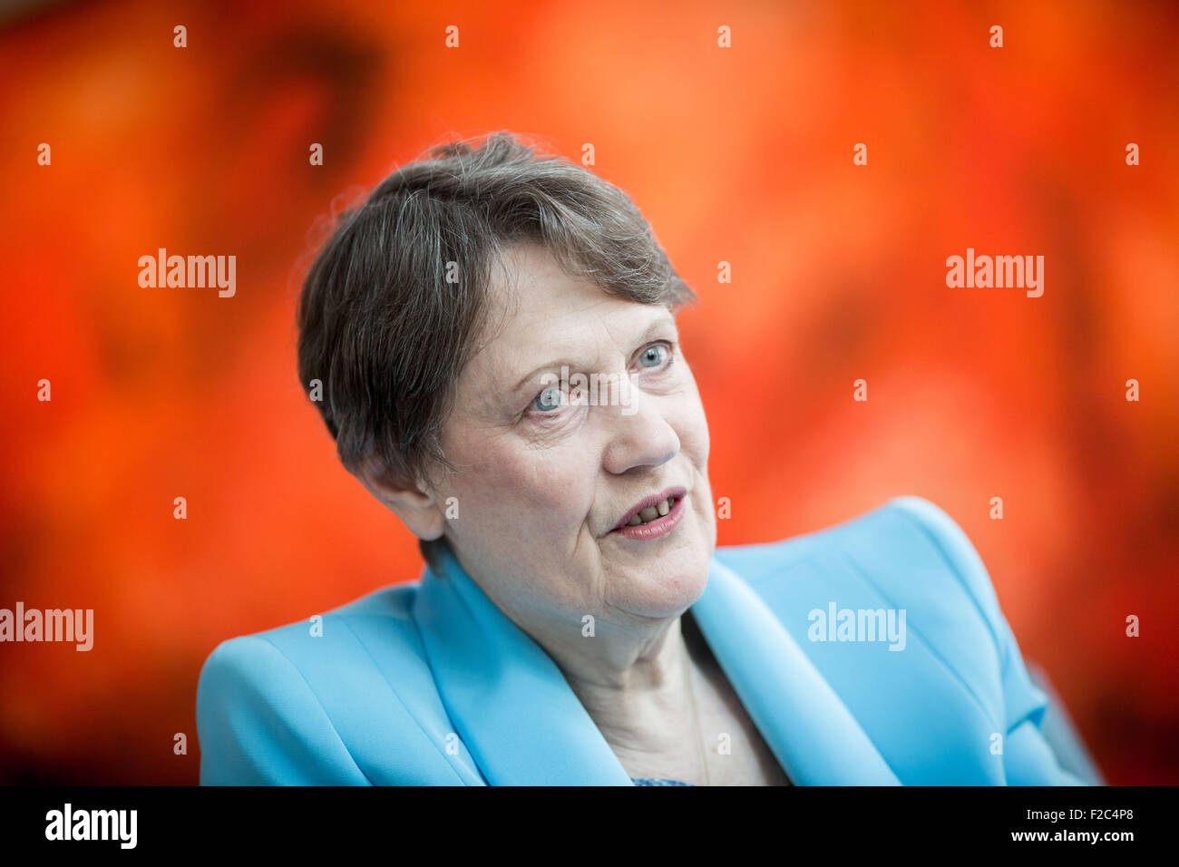 Berlin, Germany. 16th Sep, 2015. Helen Clark, director of the United Nations Development Programme (UNDP), speaks during an interview in Berlin, Germany, 16 September 2015. Clark will attend the D7 women's dialogue forum at the German Federal Chancellery in Berlin. Credit:  dpa picture alliance/Alamy Live News Stock Photo