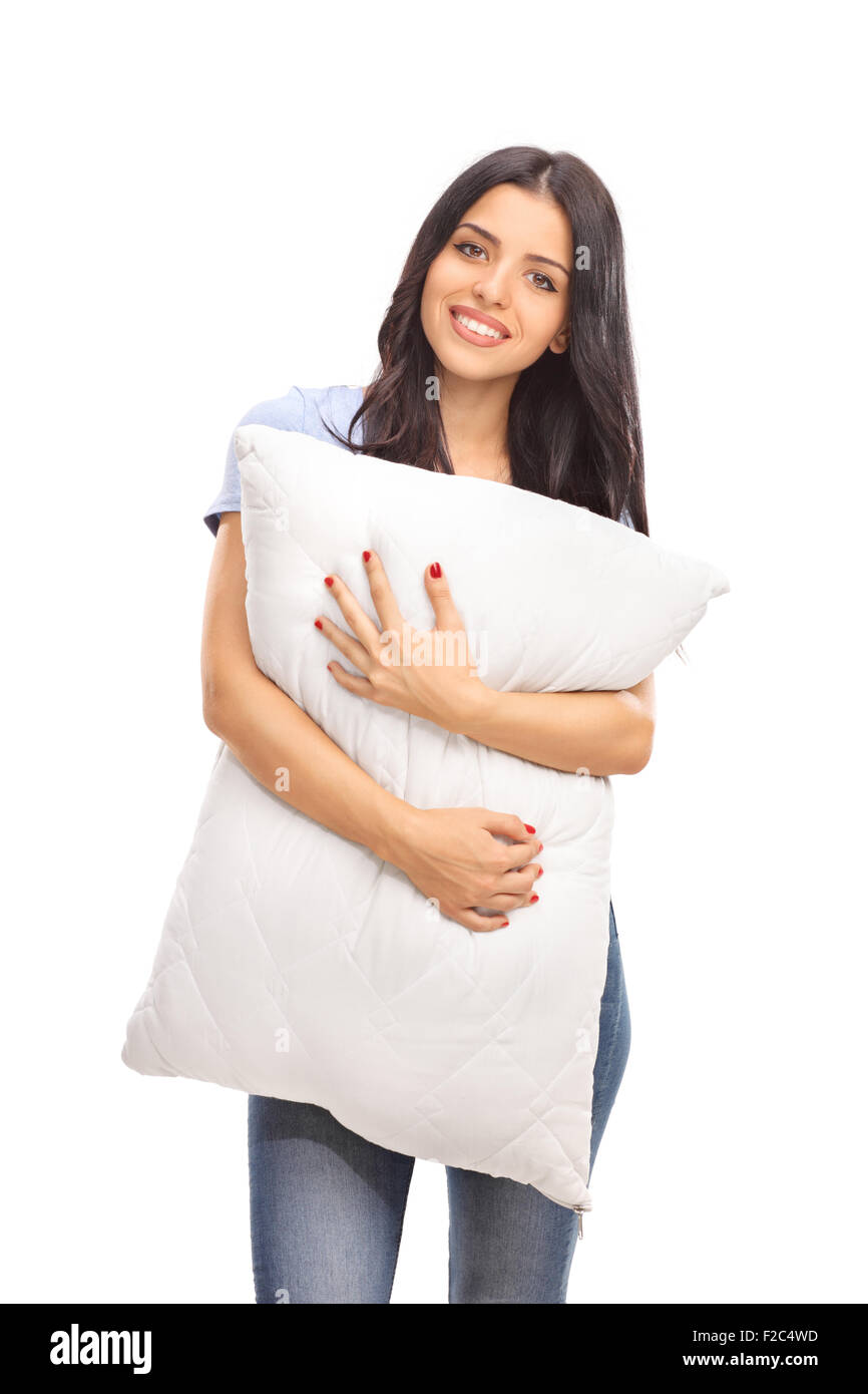 Woman hugging pillow hires stock photography and images Alamy