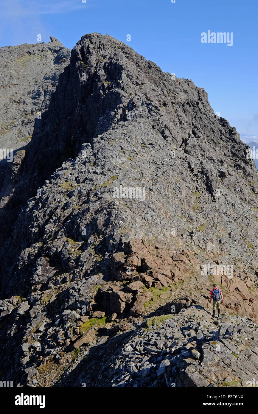 Approaching the summit of Sgurr Dearg on the Black Cuillin, Skye, Scotland Stock Photo