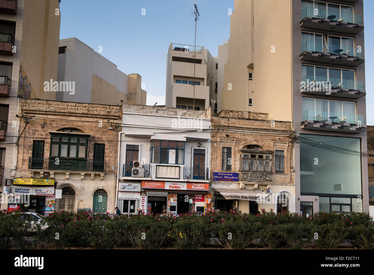 Malta, 28 December 2014  The harbourfront of the Ta Xbiex and Gzira neighbourhoods opposite the old capital of Valetta. Stock Photo