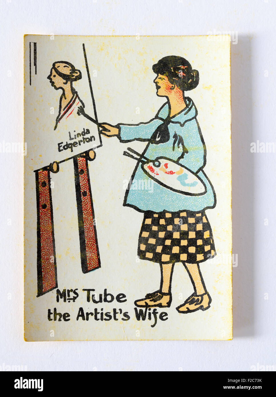 Mrs Tube the Artist Wife Playing Card from Vintage Happy Families Game Stock Photo