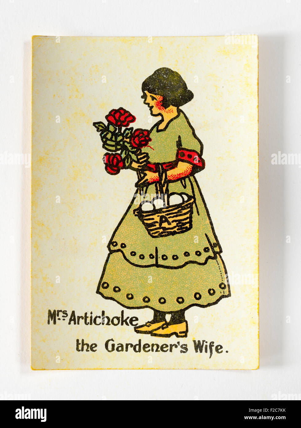Mrs Artichoke the Gardeners Wife Playing Card from Vintage Happy Families Game Stock Photo