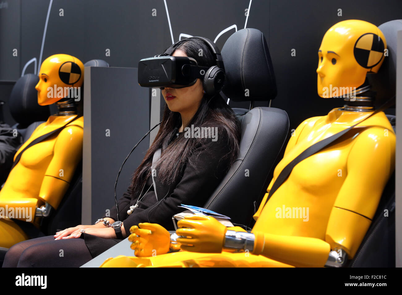 Frankfurt/M, 16.09.2015 - Virtual test drive at the TOYOTA stand at the 66th International Motor Show IAA 2015 (Internationale Automobil Ausstellung, IAA) in Frankfurt/Main, Germany Stock Photo